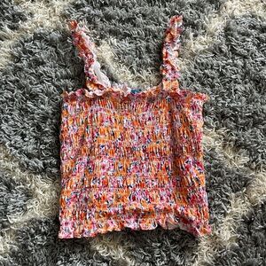 Orange and Pink Smocked Ruffled Camisole